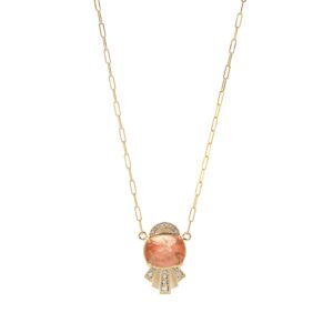 18K yellow gold sunstone and diamond necklace