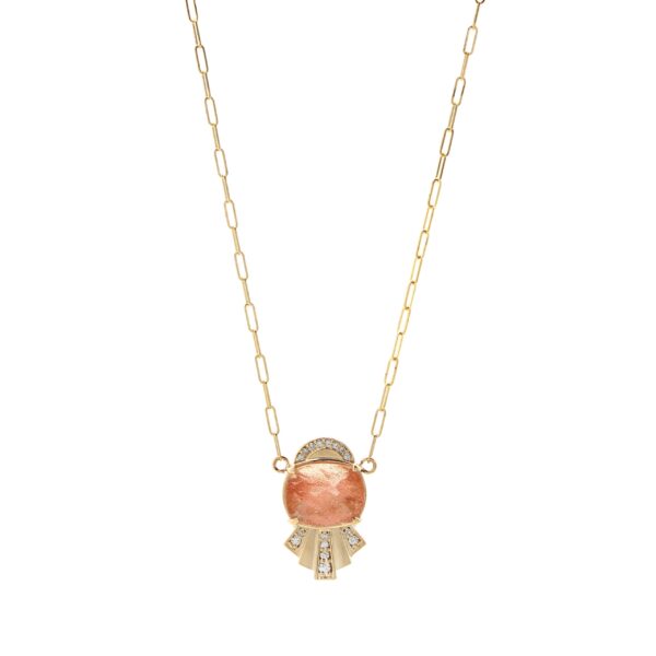 18K yellow gold sunstone and diamond necklace