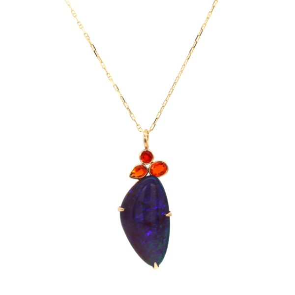 Black opal and fire opal 14K yellow gold necklace