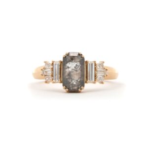 A salt and pepper rose cut diamond Deco styled ring