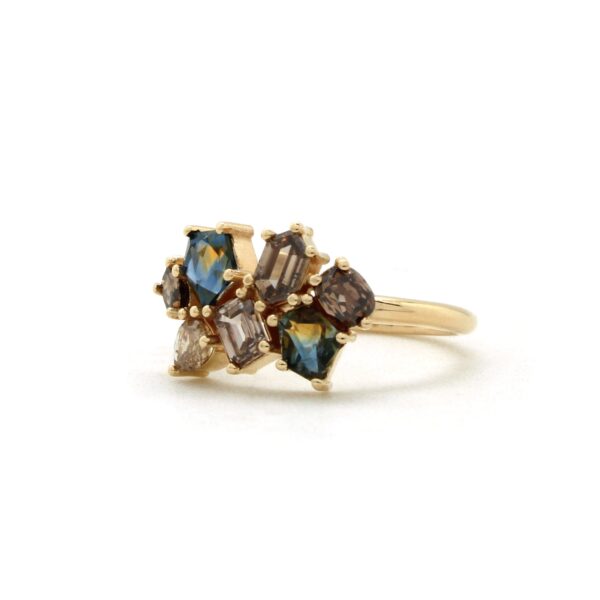 Sapphire and Cognac Diamond Cluster Ring - Image 2