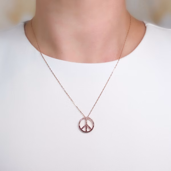 Ombre Diamond Peace Sign Necklace - Image 4