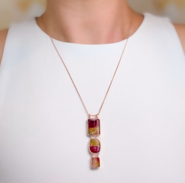 Watermelon Tourmaline Triple Drop Pendant - Image 3