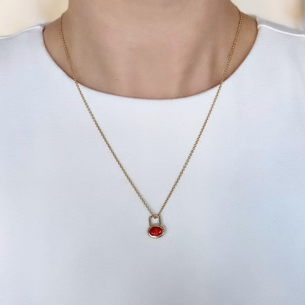 Fire Opal Gem Lock Pendant - Image 5
