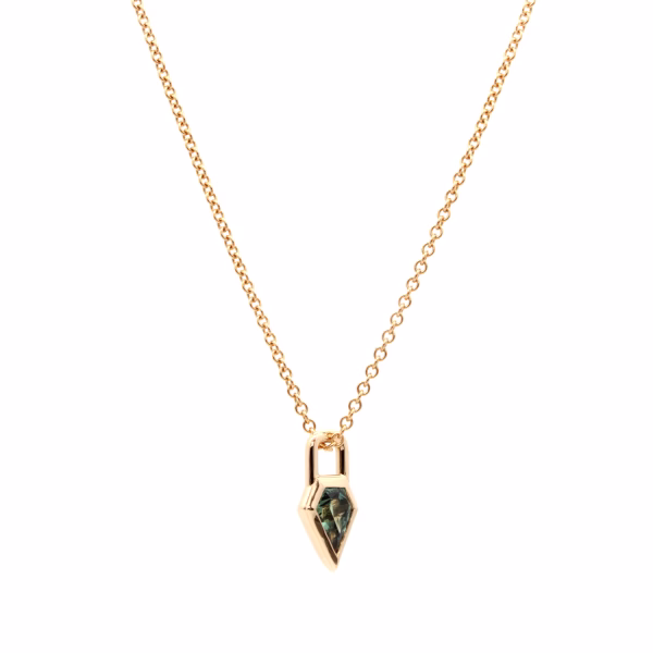 Shield Sapphire Gem Lock Pendant - Image 3