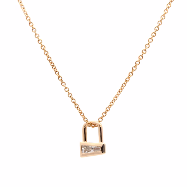 Baguette Diamond Gem Lock Pendant - Image 3
