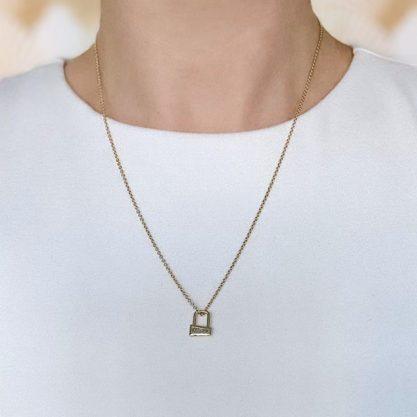 Baguette Diamond Gem Lock Pendant - Image 5